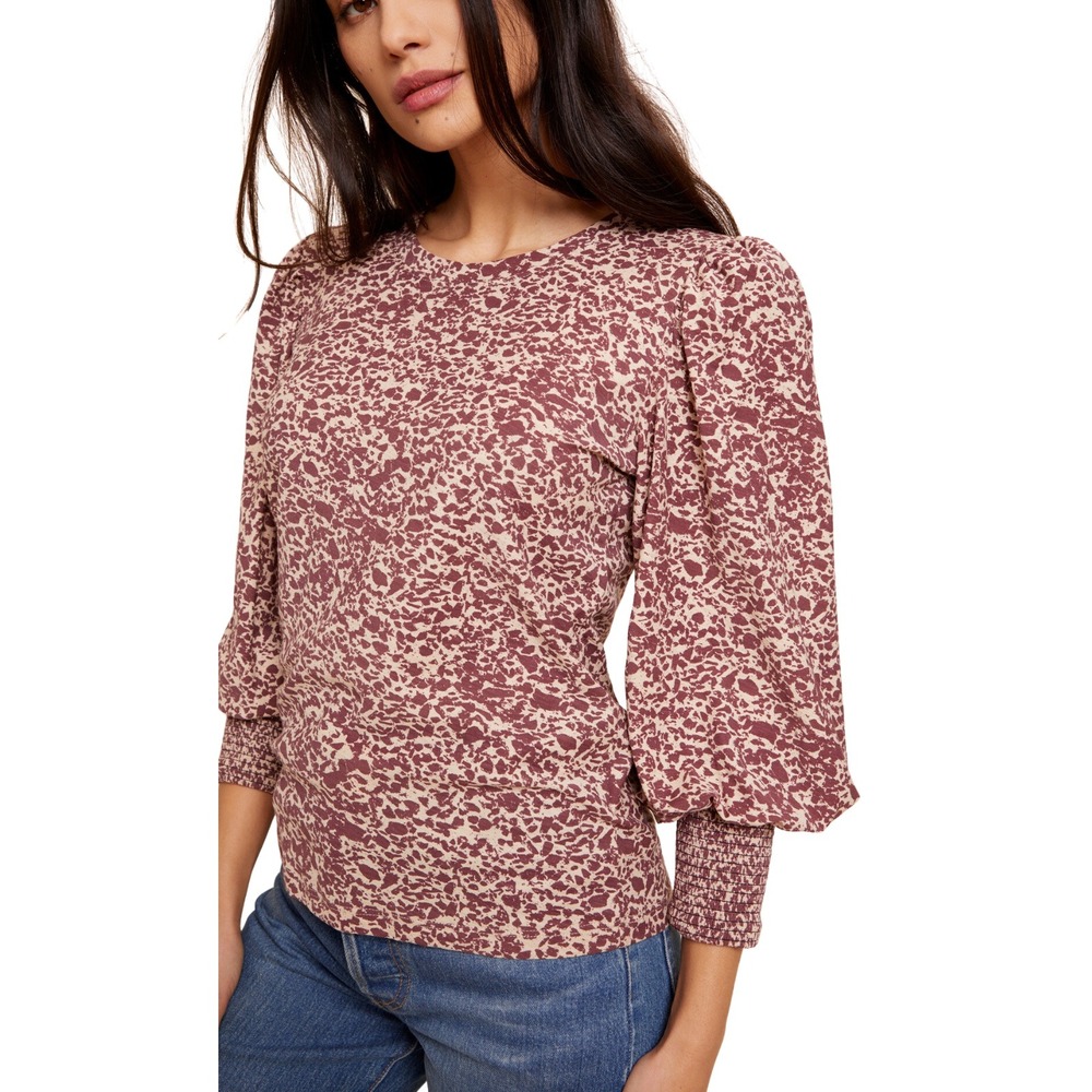 Nation‎ LTD Top Womens XS Animal Print V-Neck Puff Sleeve